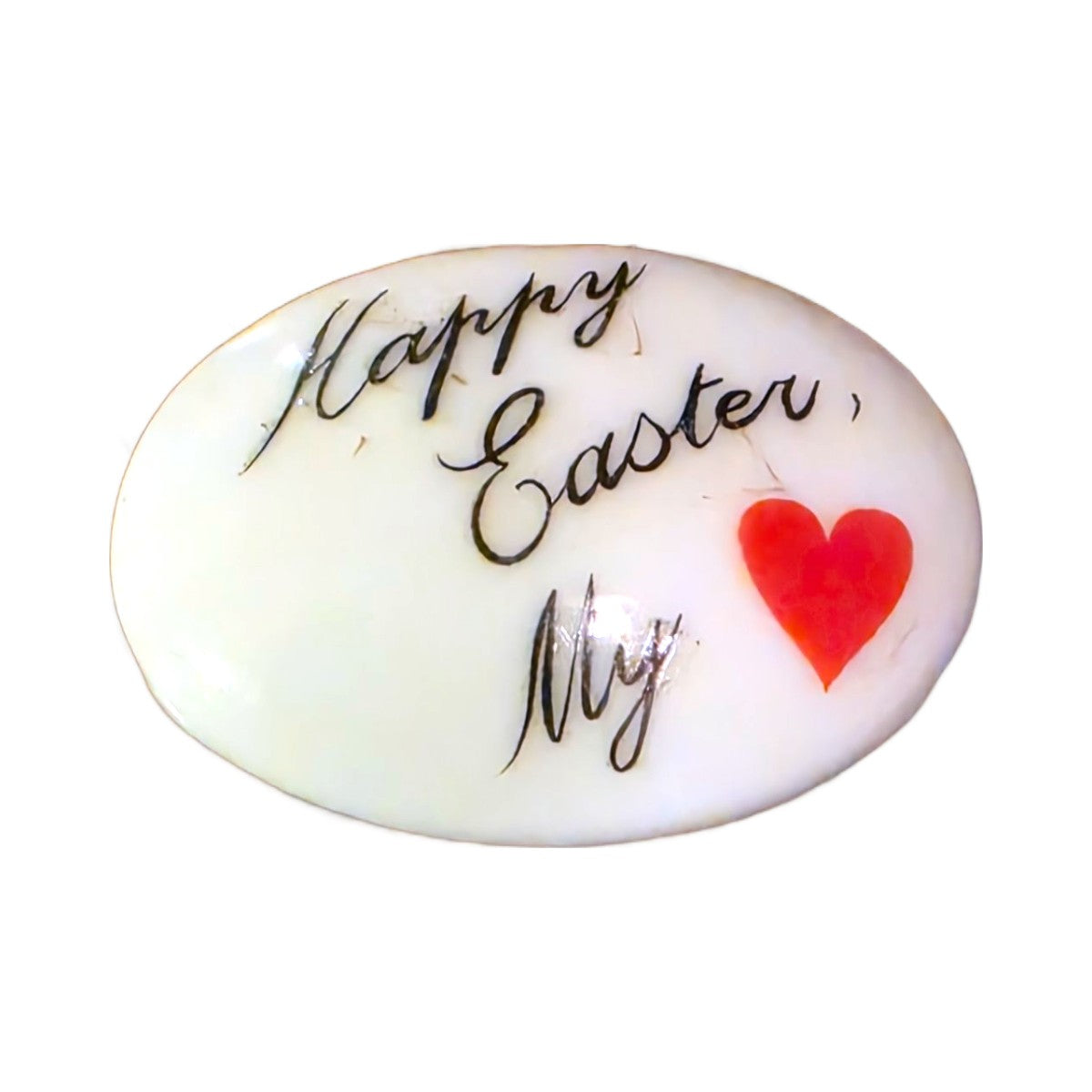 Happy Easter My Love porcelain goodie trinket, oval shape, 1 inch wide, with a red heart