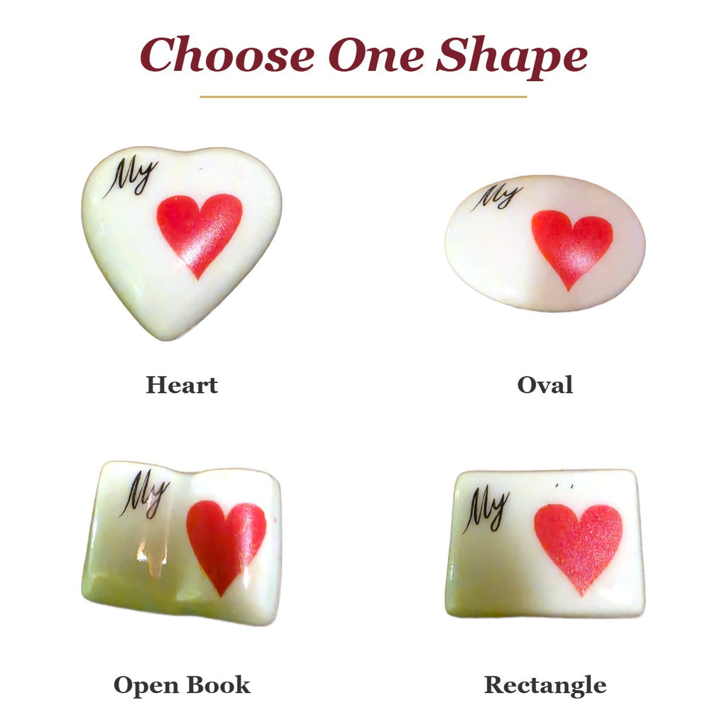 My Love porcelain goodie trinkets in all shapes: heart, oval, open book, rectangle