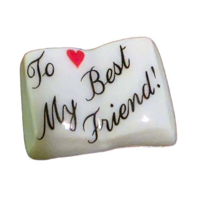 To My Best Friend! porcelain goodie trinket, open book shape, 5/8 inch wide, with a red heart