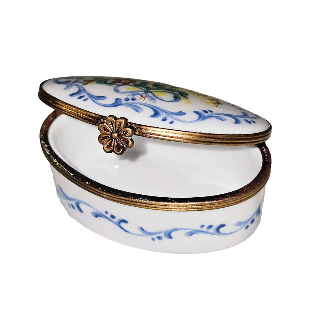 Light Blue w Bow and Flowers Oval Box, view 2