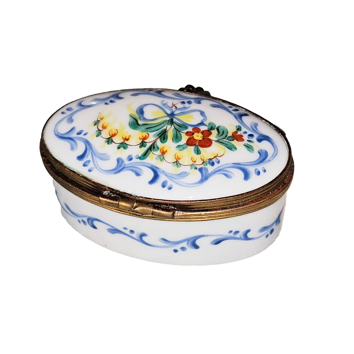 Light Blue w Bow and Flowers Oval Box, view 3