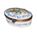 Light Blue w Bow and Flowers Oval Box, a hand-painted Limoges porcelain gift