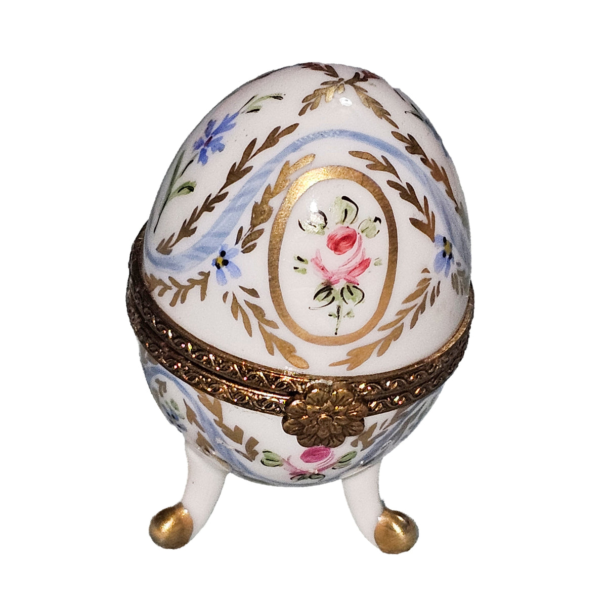 Light Blue Footed Egg Floral Box, a hand-painted Limoges porcelain gift