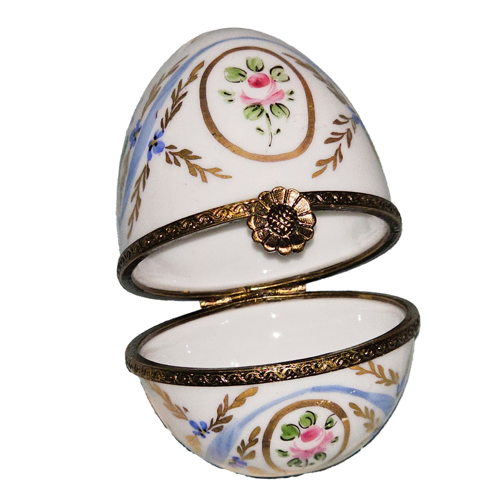 White Egg Light Blue w Flower Limoges Box, view 2