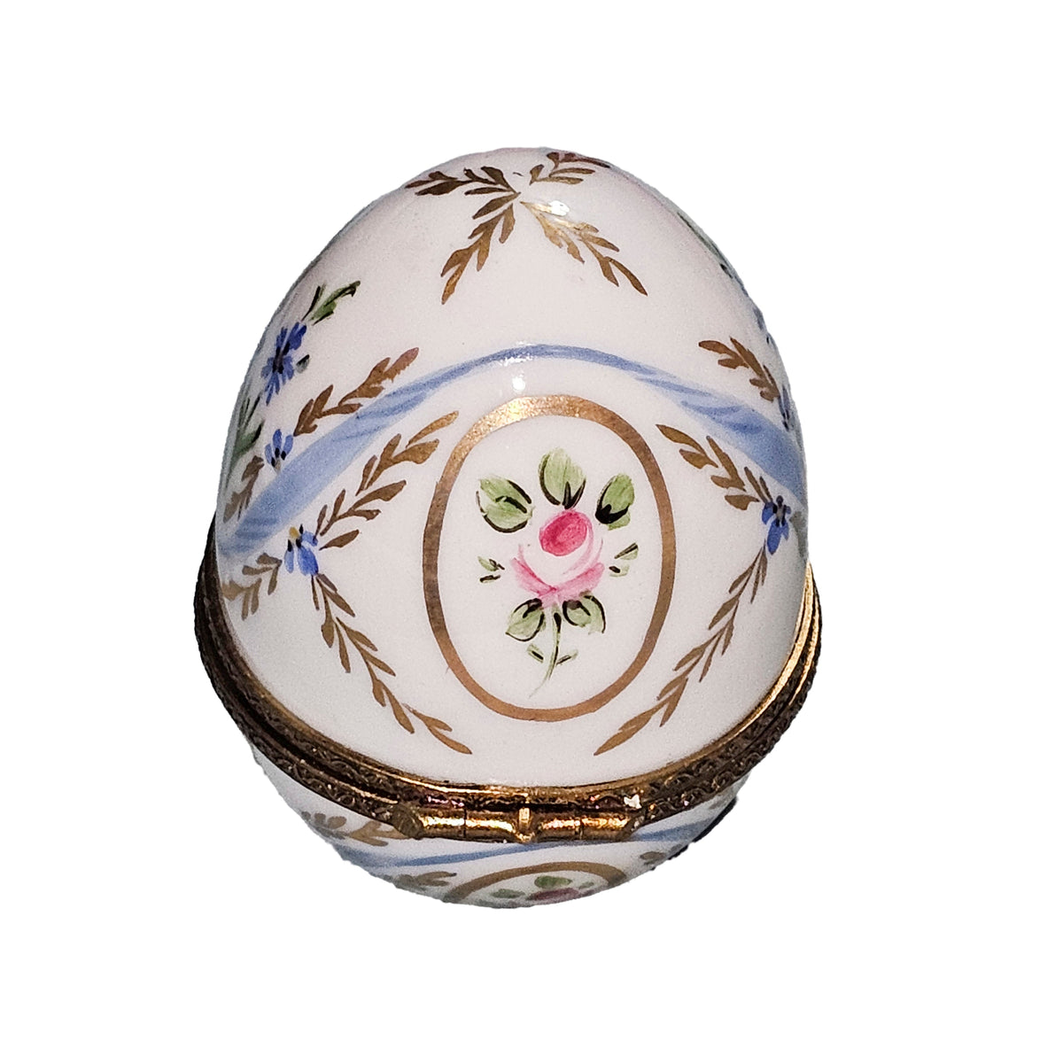 White Egg Light Blue w Flower Limoges Box, view 3