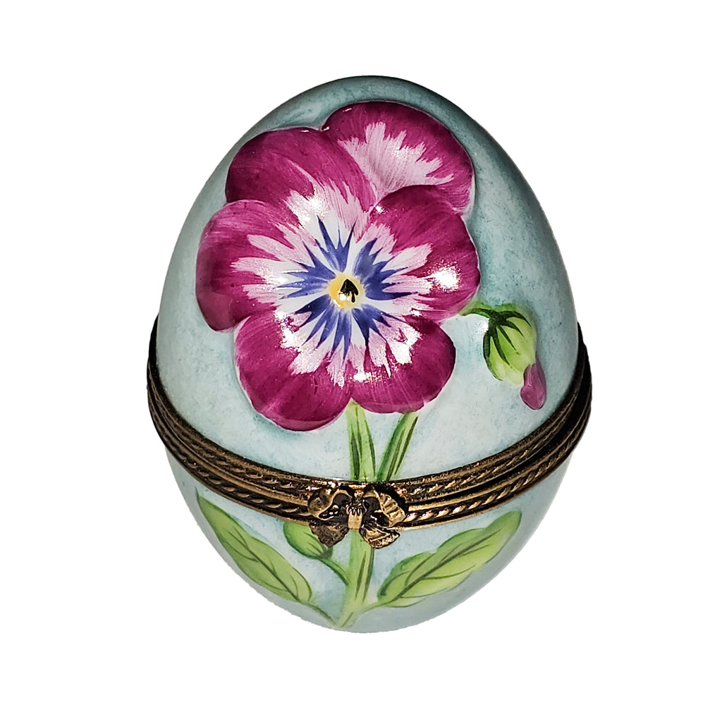 Light Blue Egg w Red Embossed Flower, a hand-painted Limoges porcelain gift