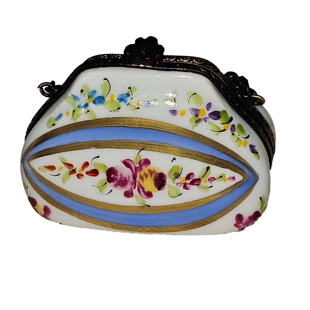 Light Blue Purse w Flowers Limoges Box, view 3