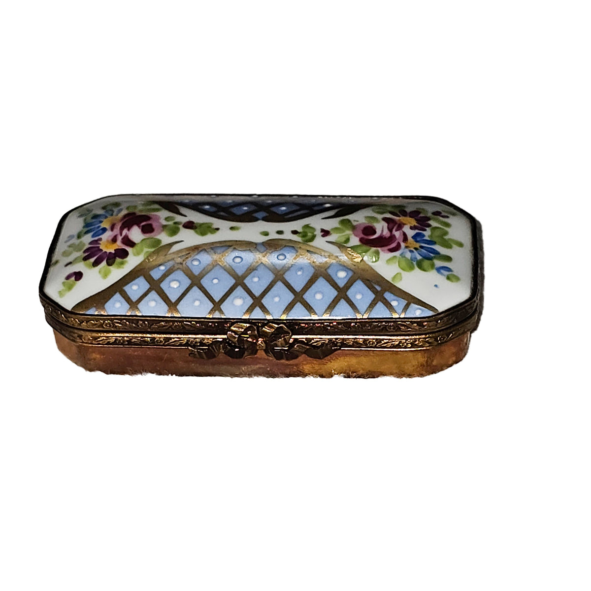 Light Blue Long Rectangle with Roses, a hand-painted Limoges porcelain gift