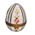 Egg w Light Blue Horizontal Stripes Flowers Limoges Box, a hand-painted Limoges porcelain gift