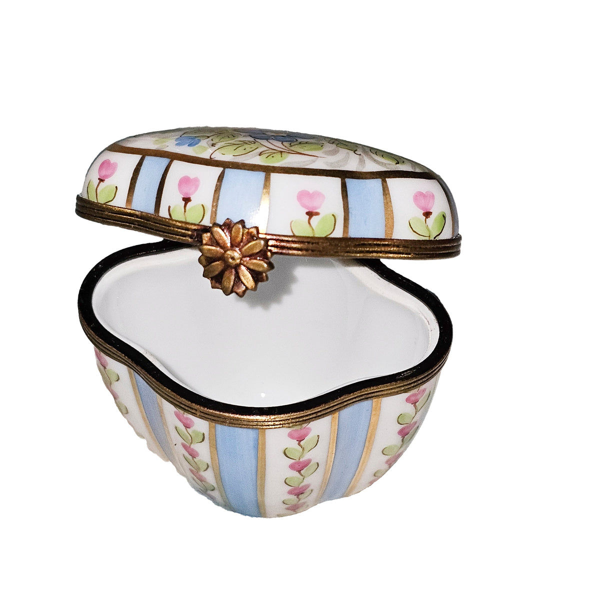 Tall Scalloped Light Blue Striped Limoges Box for Gifts, view 2