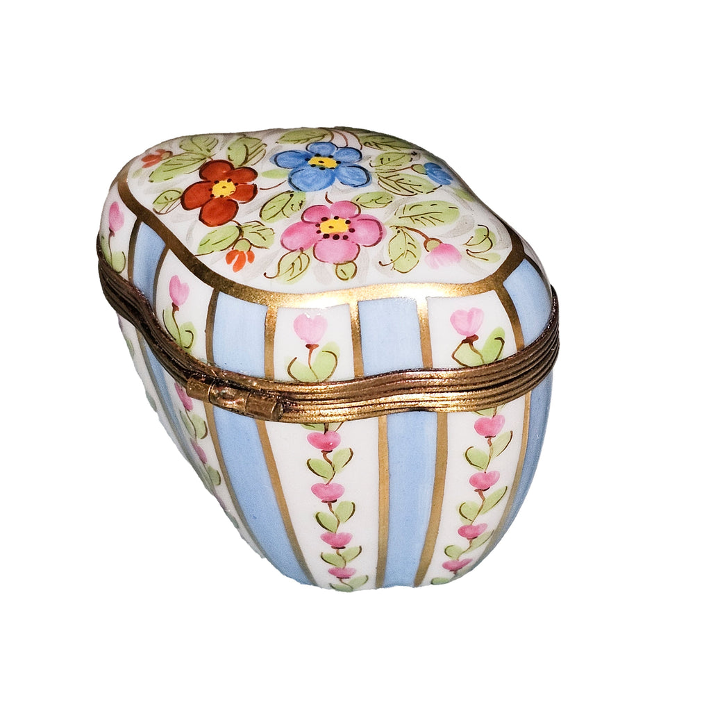 Tall Scalloped Light Blue Striped Limoges Box for Gifts, view 3