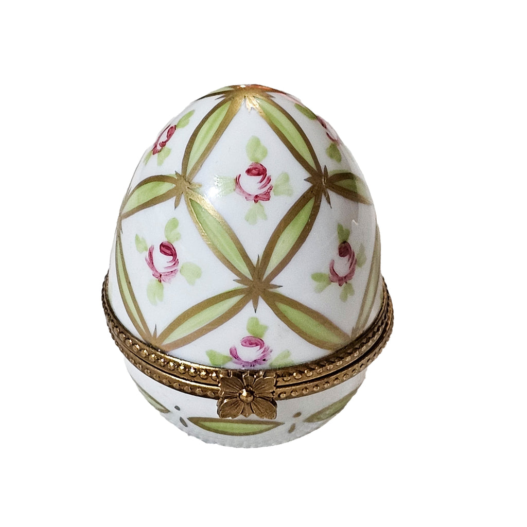 Light Green Design w Flowers Egg, a hand-painted Limoges porcelain gift