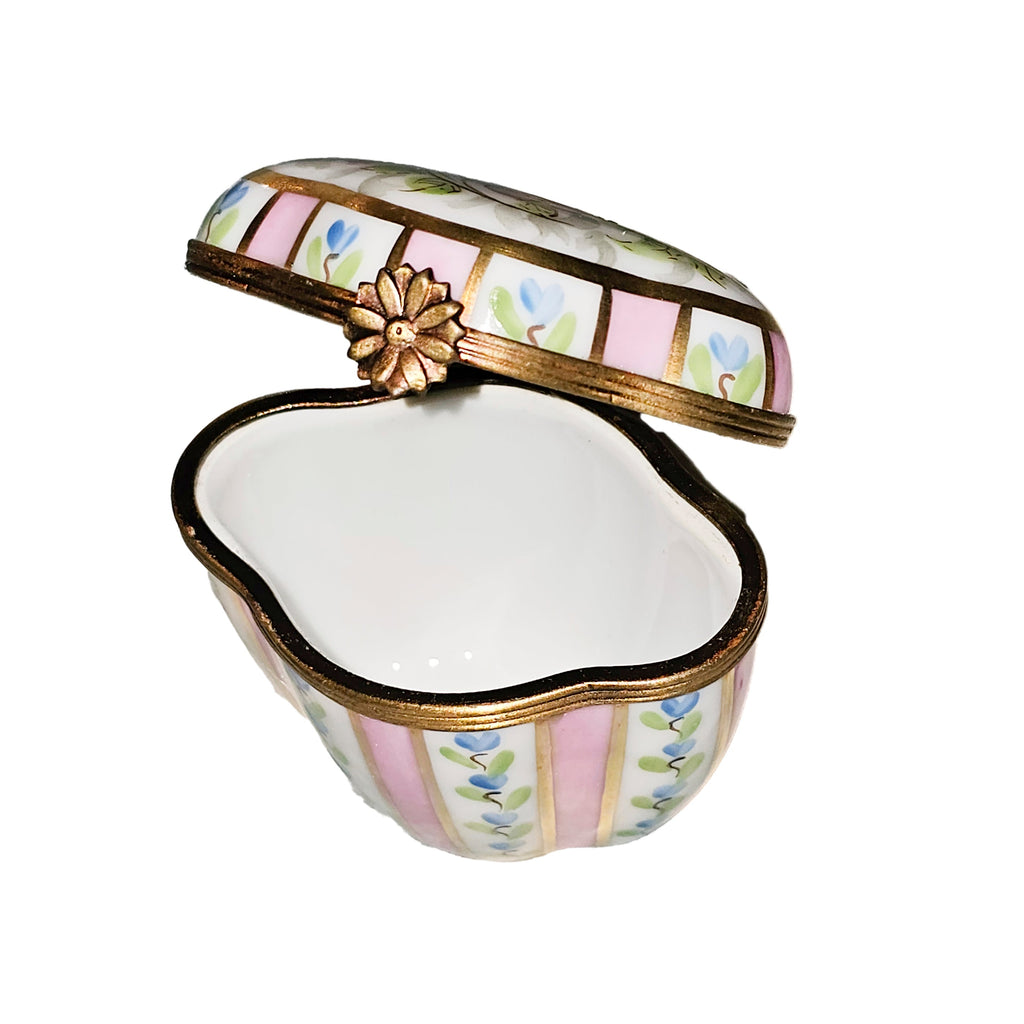 Tall Scalloped Light Pink Striped w Flowers Limoges, view 2