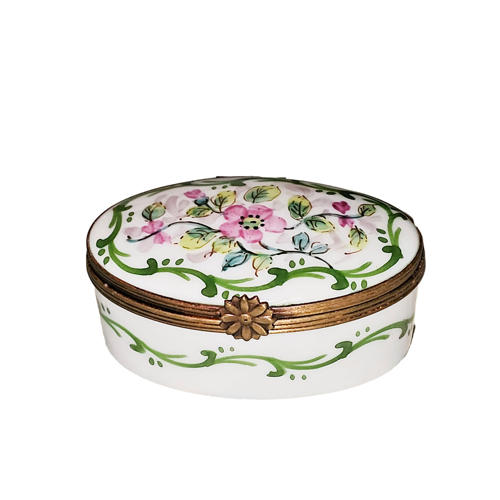 Light Pink Flowers on Oval Limoges Box, view 3