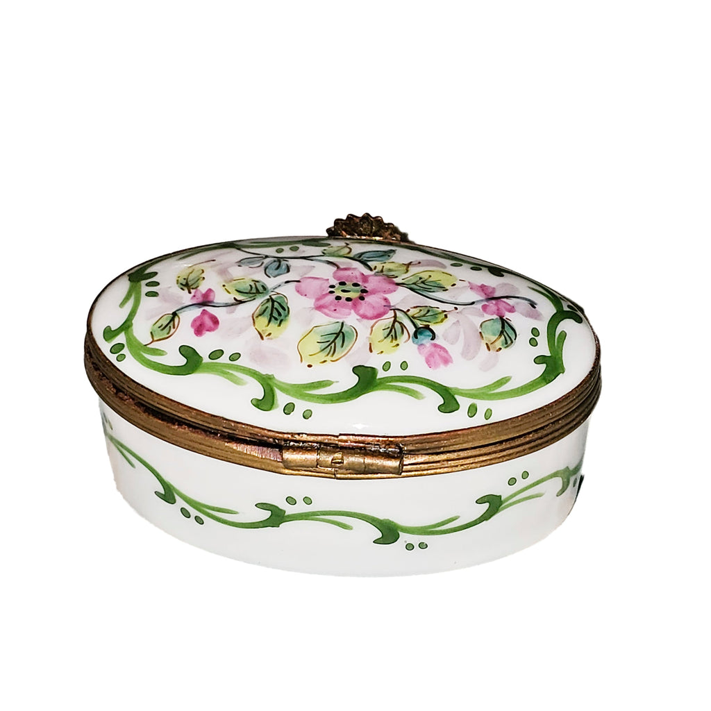 Light Pink Flowers on Oval Limoges Box, view 4