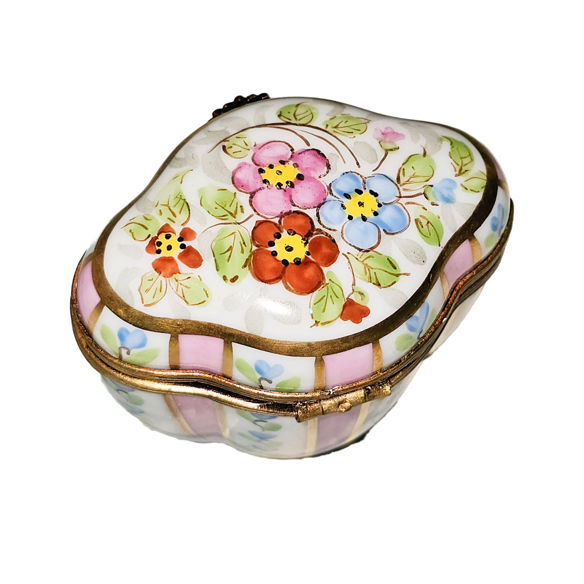 Tall Scalloped Light Pink Striped w Flowers Limoges, view 5