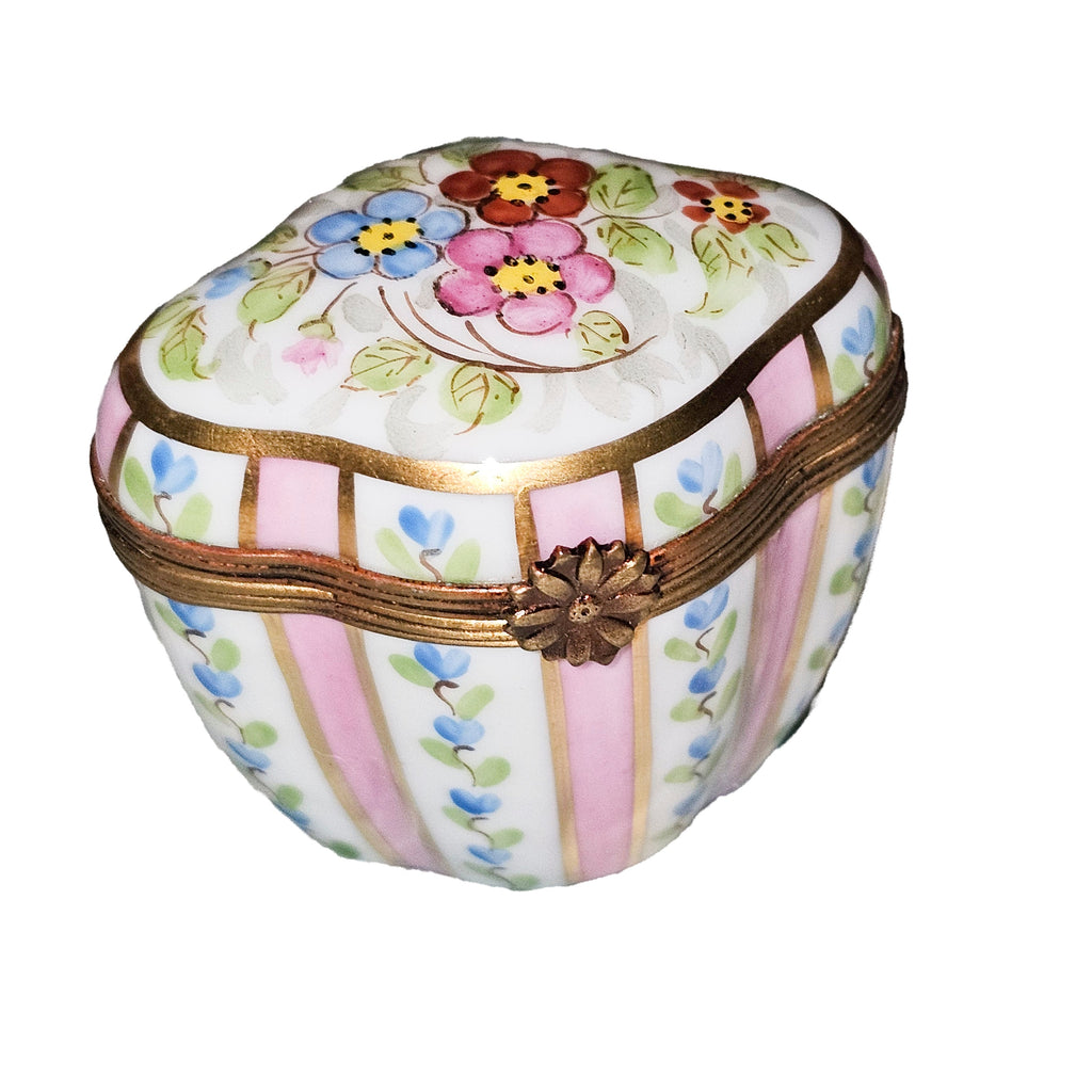 Tall Scalloped Light Pink Striped w Flowers Limoges, a hand-painted Limoges porcelain gift