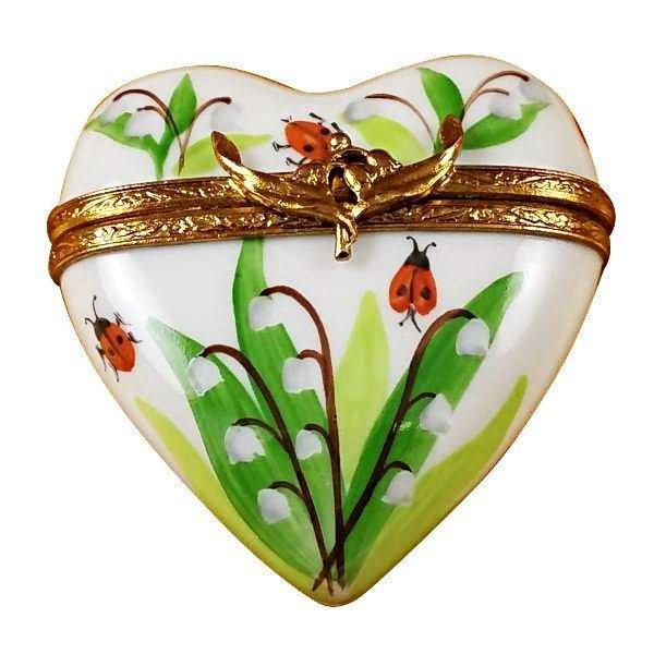 Lily of the Valley Heart Jewel My Love Limoges Porcelain Art Object, a hand-painted Limoges porcelain gift