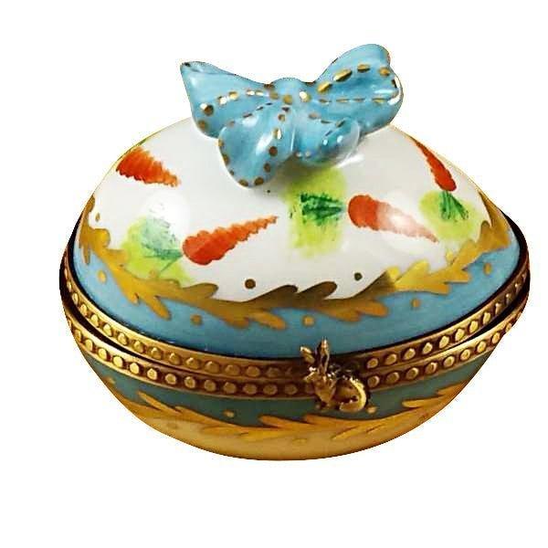 Limoges Porcelain Egg with Bow & Bunny Porcelain Art Object, a hand-painted Limoges porcelain gift