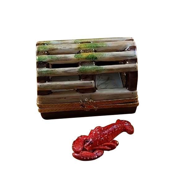 Lobster Trap Removable Lobster Limoges Box for Collectors, a hand-painted Limoges porcelain gift