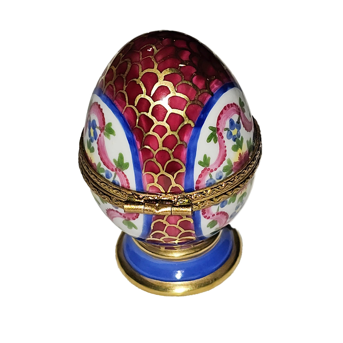 Maroon Egg w Gold Lattice on Pedistool, view 3