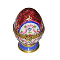 Maroon Egg w Gold Lattice on Pedistool, a hand-painted Limoges porcelain gift