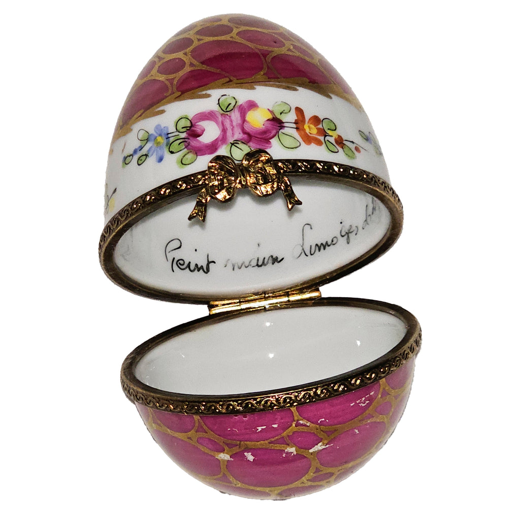 Maroon Egg w Flowers with Gold Overlays, view 2