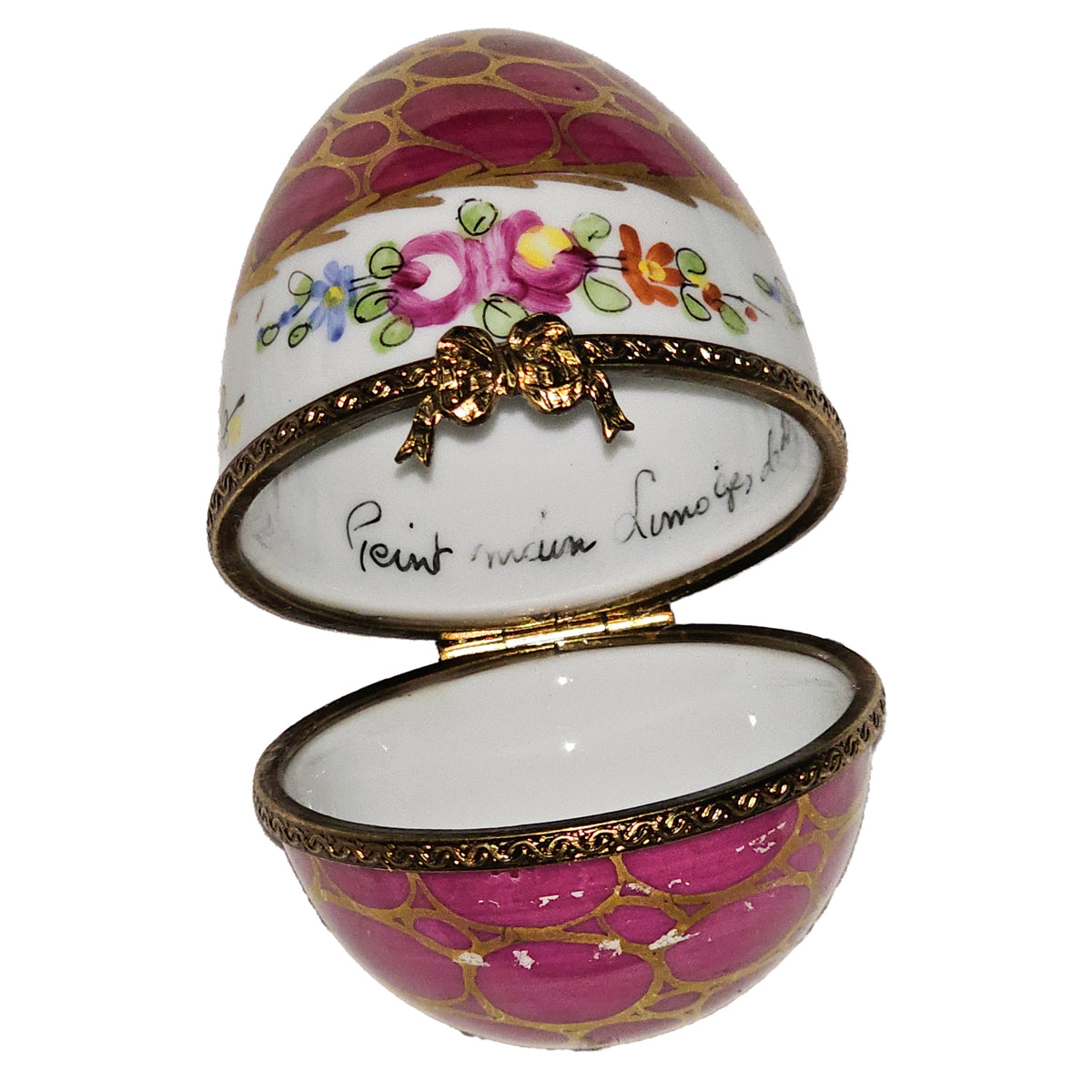 Maroon Egg w Flowers with Gold Overlays, view 2
