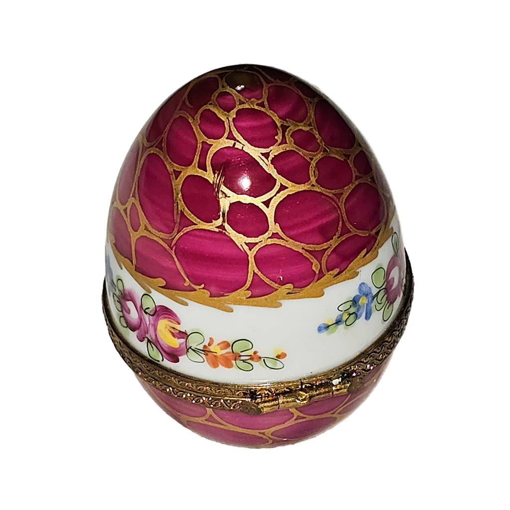 Maroon Egg w Flowers with Gold Overlays, view 3
