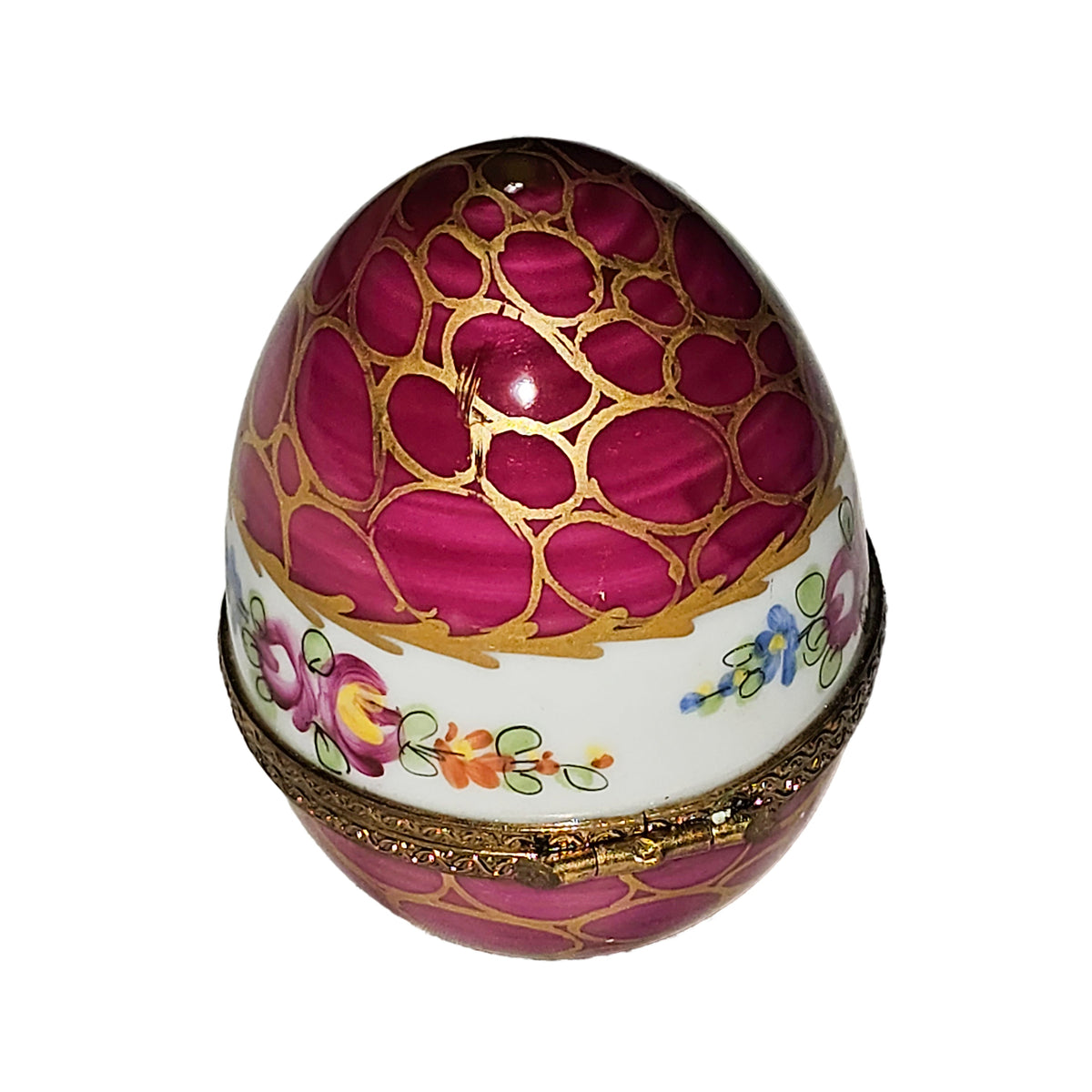 Maroon Egg w Flowers with Gold Overlays, view 3