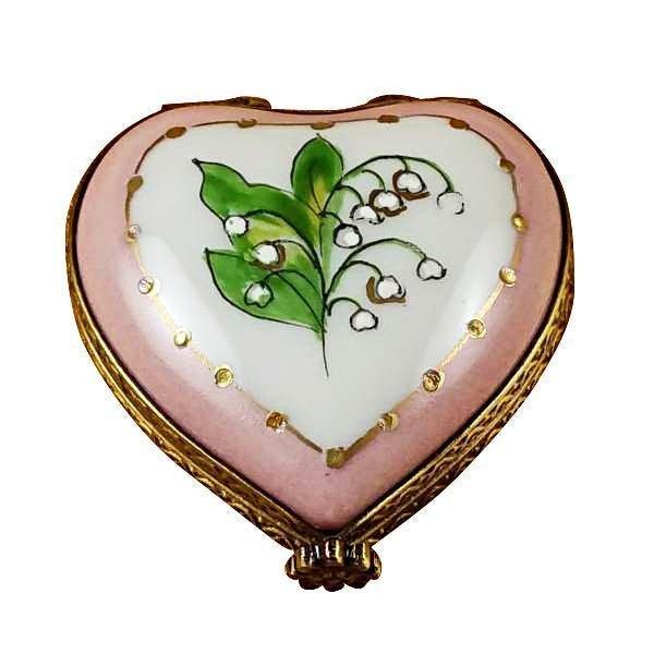 Mini Heart Lily of the Valley Limoges Porcelain Art Object Gift, a hand-painted Limoges porcelain gift