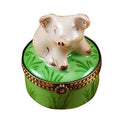 Mini Pig Green Base Limoges Box, a hand-painted Limoges porcelain gift