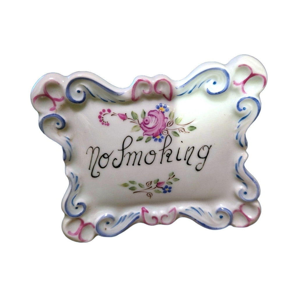 Front of the No Smoking Limoges plaque, hand painted in France