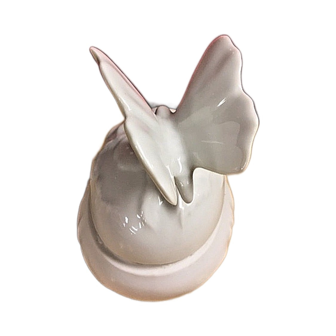 White butterfly Limoges box with the lid lifted off, no hinge