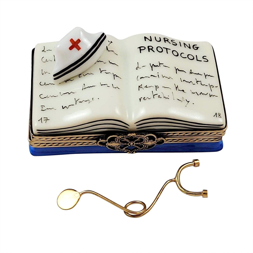 Nursing Book Stethoscope Limoges Box Gift for Nurses, a hand-painted Limoges porcelain gift