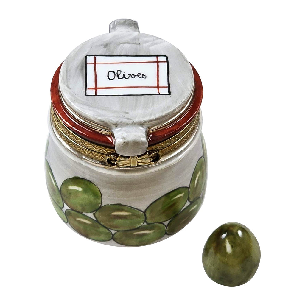 Olives in Jar with Removable Olive, a hand-painted Limoges porcelain gift