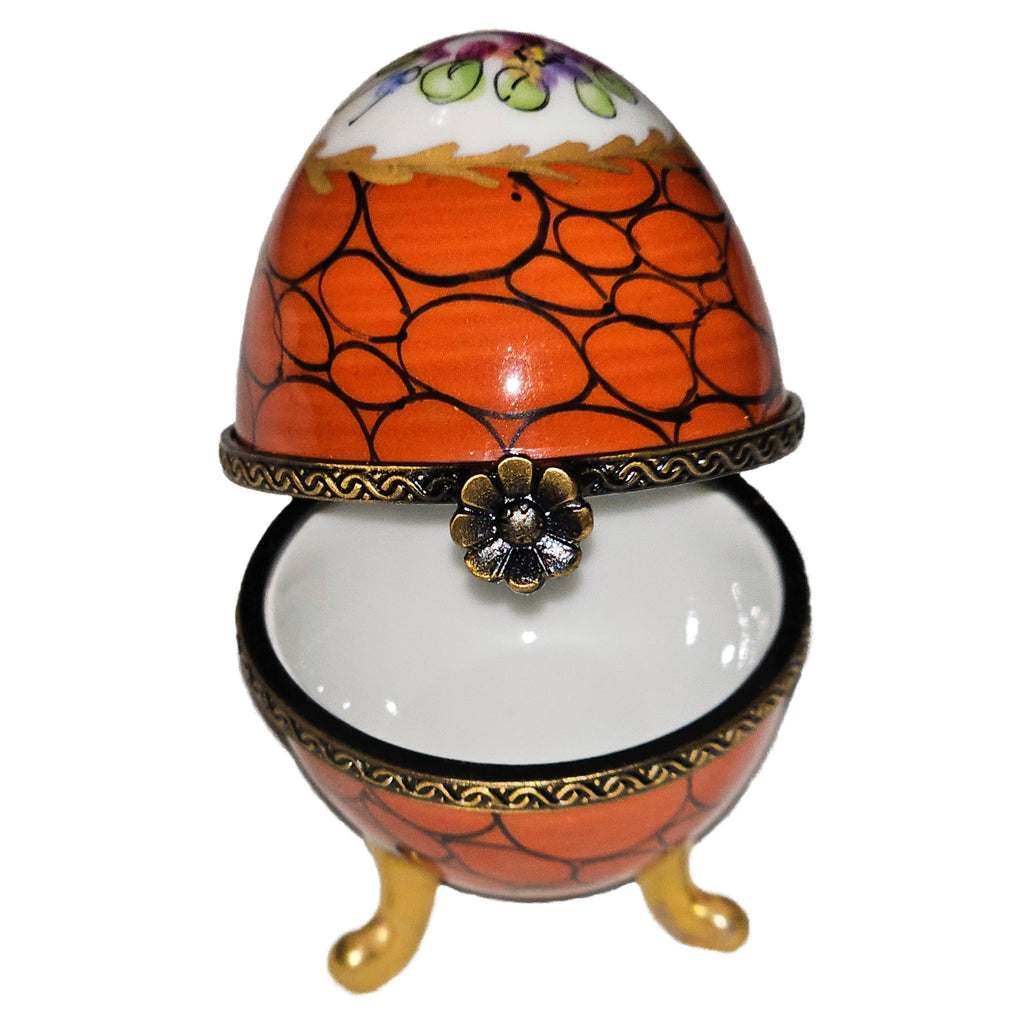 Orange Footed Egg w Flowers Limoges Box, view 2