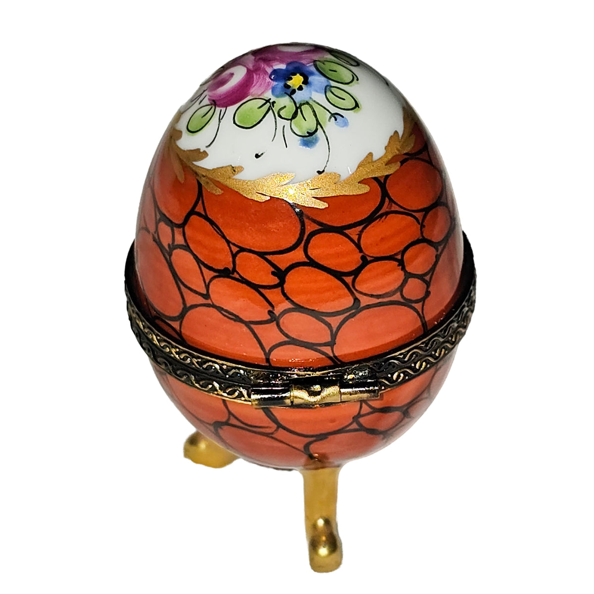 Orange Footed Egg w Flowers Limoges Box, view 3