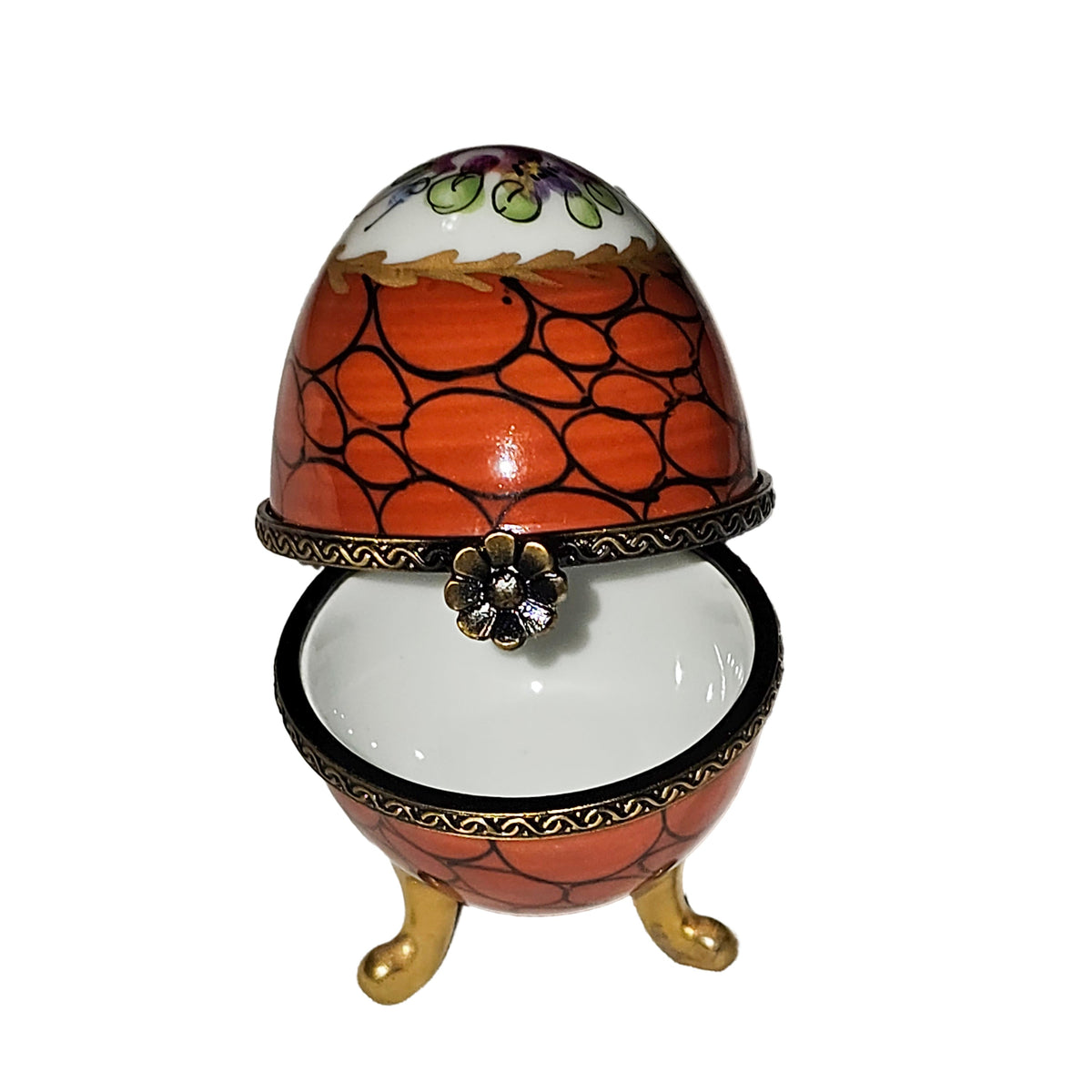 Orange Footed Egg w Flowers Limoges Box, view 4