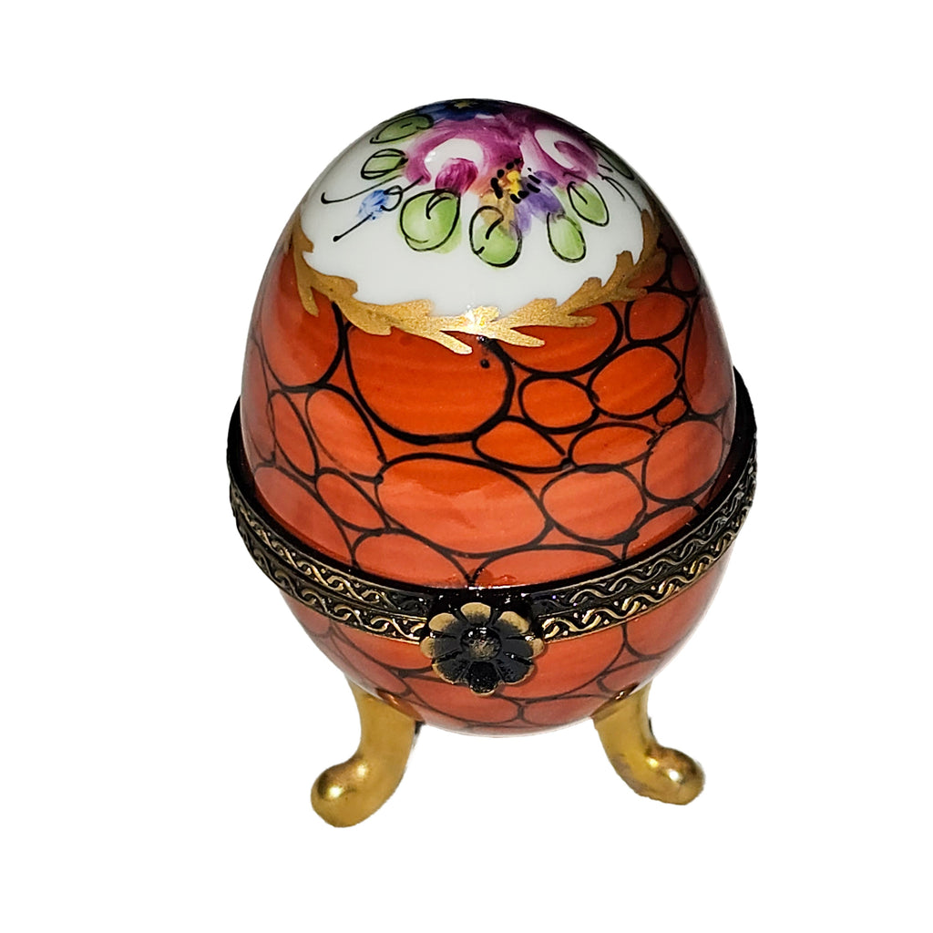 Orange Footed Egg w Flowers Limoges Box, a hand-painted Limoges porcelain gift