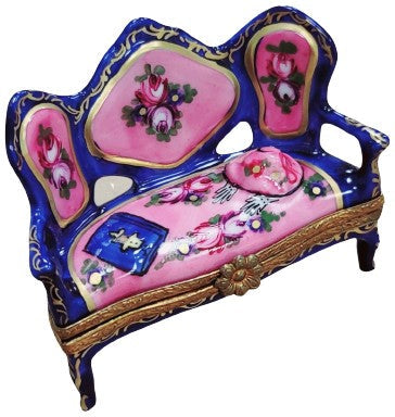Blue French Love Seat Figurine for Collectors Limoges, a hand-painted Limoges porcelain gift