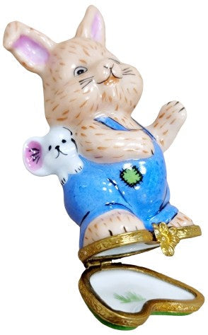 Bunny Rabbit W Mouse Figurine for Collectors Limoges, view 2