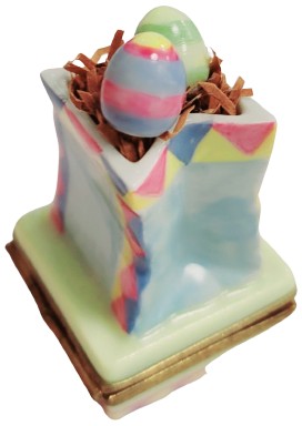Easter Bag w Eggs Bird Figurine Limoges Box Keepsake, view 3