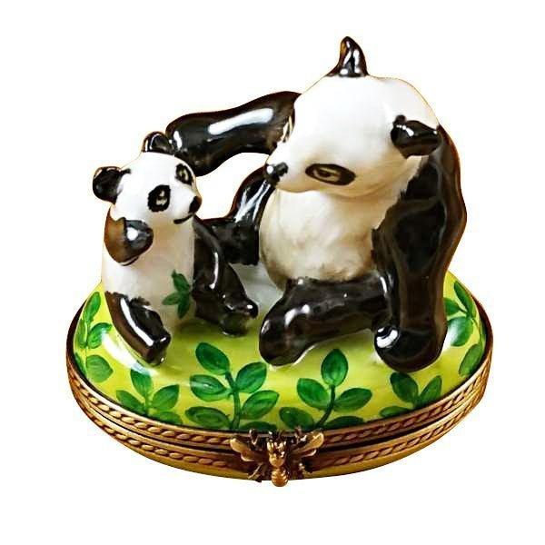 Panda and Cub Limoges Box for Animal Lovers, a hand-painted Limoges porcelain gift