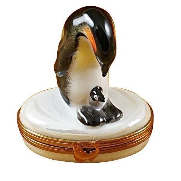 Penguin with Baby Limoges Box for New Parents, a hand-painted Limoges porcelain gift