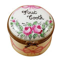 Pink First Tooth Limoges Box Keepsake for Children, a hand-painted Limoges porcelain gift