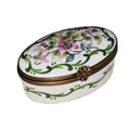 Pink Flower Oval with Leaves Box, a hand-painted Limoges porcelain gift