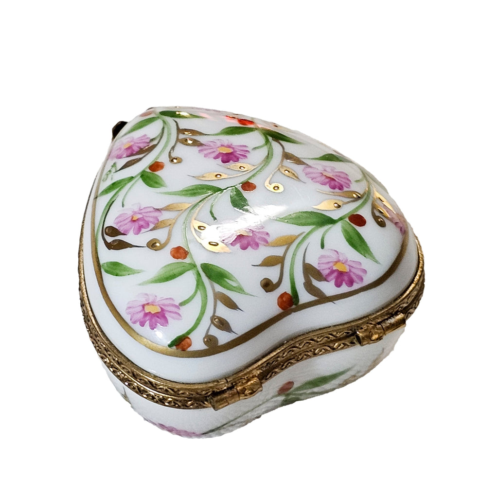 White Heart w Pink Flowers Limoges Box, view 2