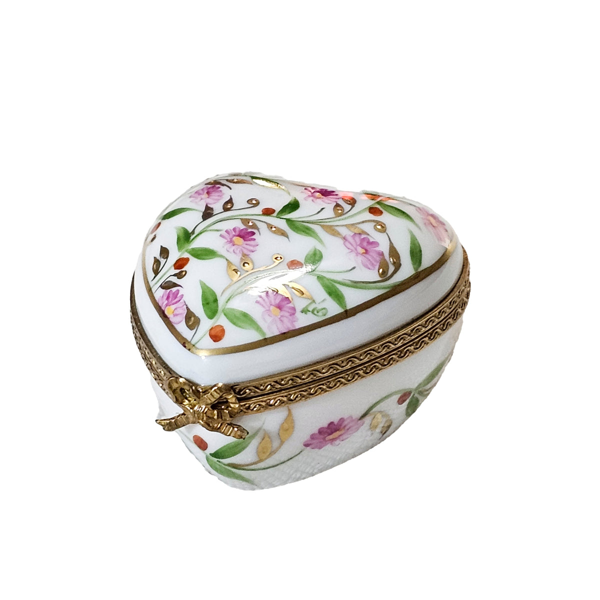 White Heart w Pink Flowers Limoges Box, view 4