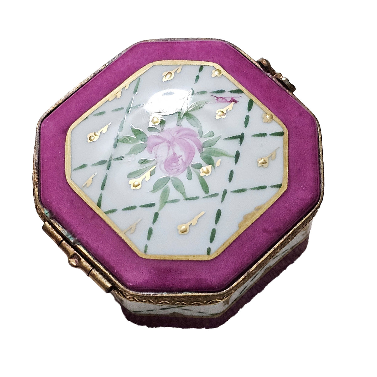 Pink Hexagon w Flower Limoges Box, view 4